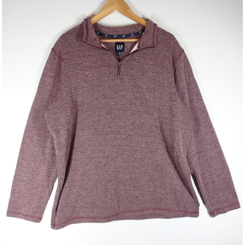 Gap Quarter Zip Pullover Men XXL Burgundy Heathered Cotton Blend Casual Sweater